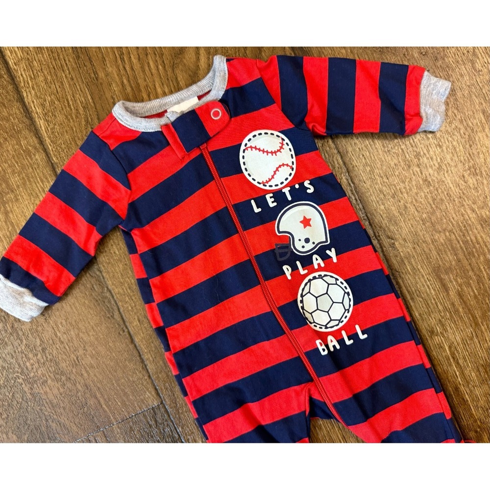 Preemie Baby Boy Sleeper Outfit Cotton Sports Lets Play Ball Striped Reborn Doll